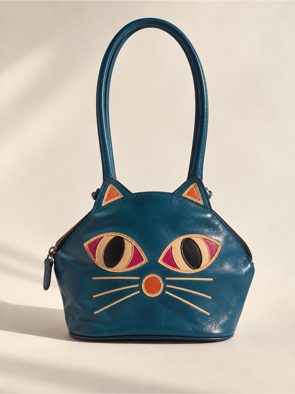 Vintage Hand Painted Kitty | Leather Mini Bag